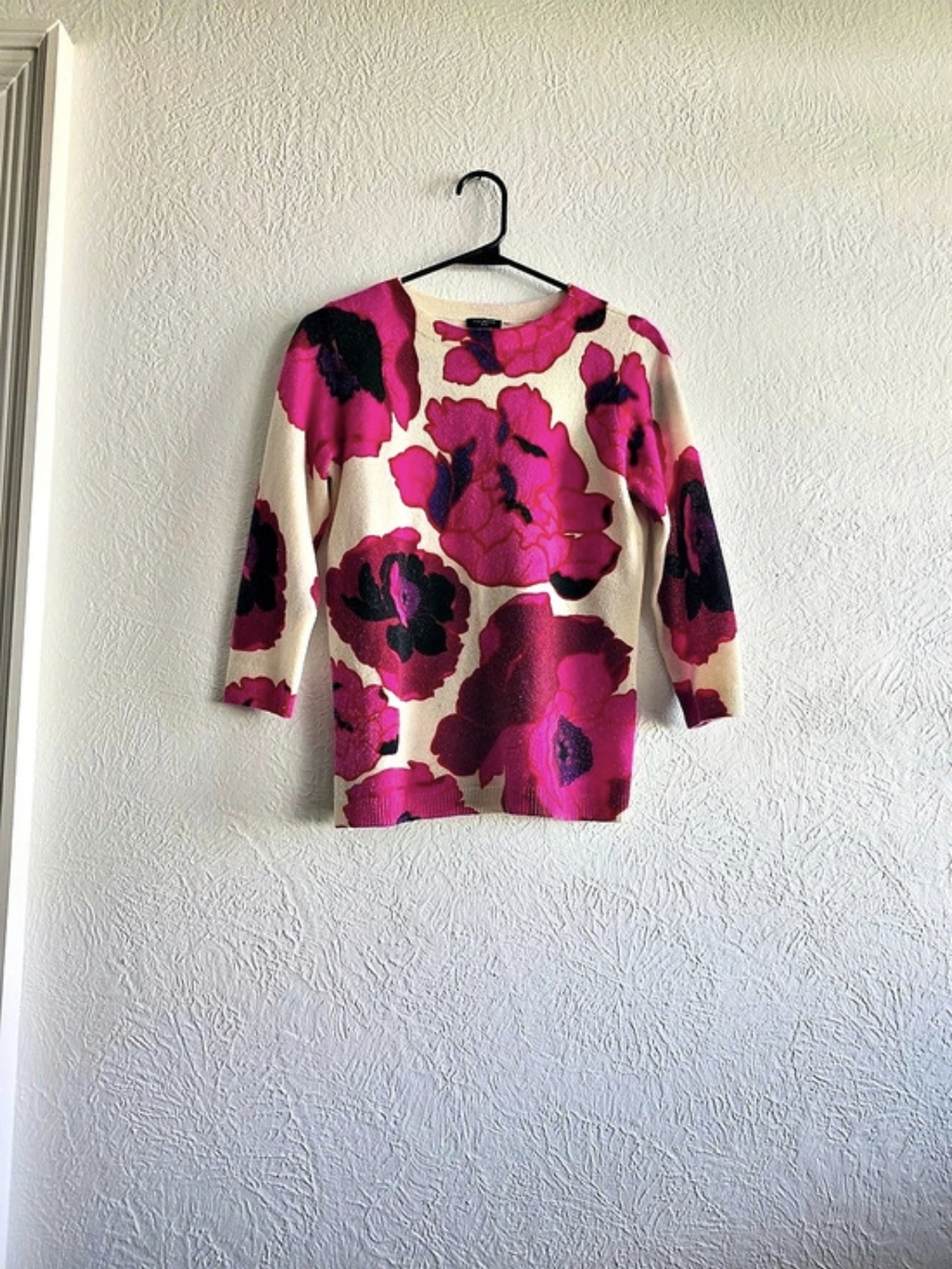 Cozy Talbots Audrey Cashmere Sweater - Blooming Floral, Pink & Cream, Small